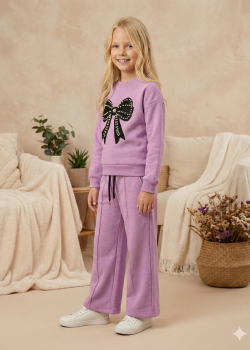 طقم بيجاما بناتي شتوي قطن 3 خيط بتصميم فيونكة 3112  - نهدي