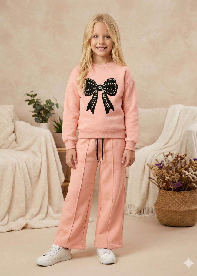 3112 بجامة بكلة لولو بناتي  - بودرة