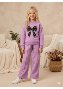 طقم بيجاما بناتي شتوي قطن 3 خيط بتصميم فيونكة 3112  - نهدي