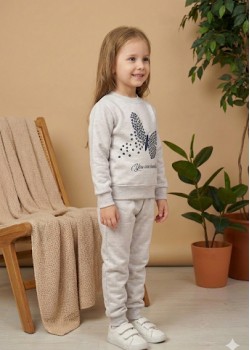 طقم بجامة بناتي شتوي ثقيل فراشة 3113 - فضي