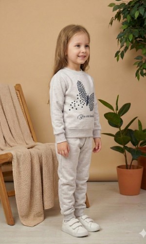 طقم بجامة بناتي شتوي ثقيل فراشة 3113 - فضي