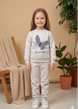 طقم بجامة بناتي شتوي ثقيل فراشة 3113 - فضي