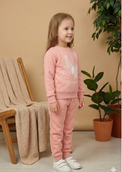 طقم بجامة بناتي شتوي ثقيل فراشة 3113 - زهر