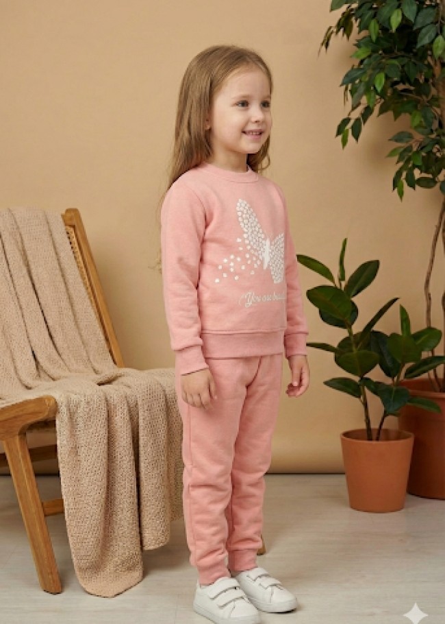 3113 بجامة بناتي فراشة منقطة - زهر