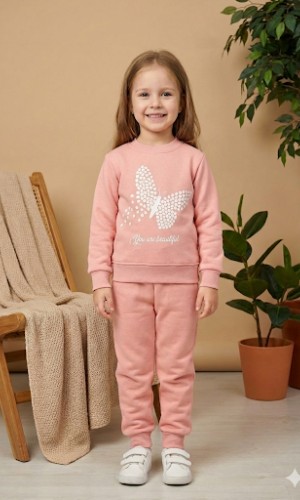 طقم بجامة بناتي شتوي ثقيل فراشة 3113 - زهر