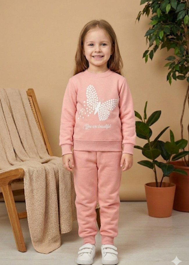 3113 بجامة بناتي فراشة منقطة - زهر