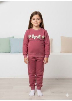 طقم بجامة بناتي شتوي ثقيل فراشات 3114  - فوشي