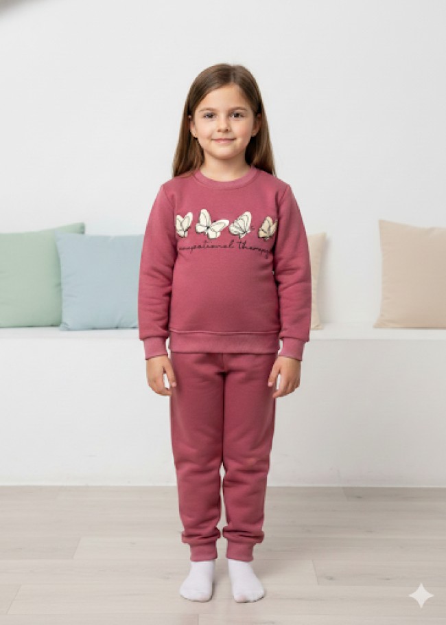 3114 بجامة بناتي فراشات  - فوشي