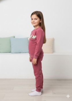 طقم بجامة بناتي شتوي ثقيل فراشات 3114  - فوشي