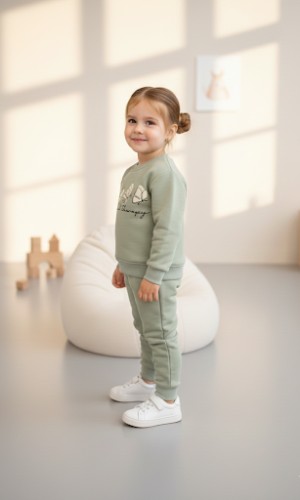 طقم بجامة بناتي شتوي ثقيل فراشات 3114  - عفني