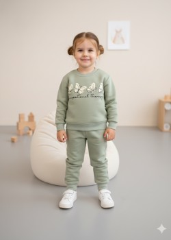 طقم بجامة بناتي شتوي ثقيل فراشات 3114  - عفني