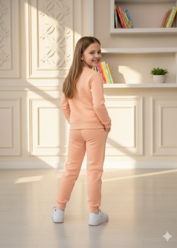 طقم بجامة بناتي شتوي ثقيل فراشات 3114  - بودرة