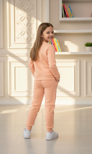 طقم بجامة بناتي شتوي ثقيل فراشات 3114  - بودرة