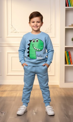 طقم بجامة ولادي شتوي ثقيل ديناصور 3115  - ريشي