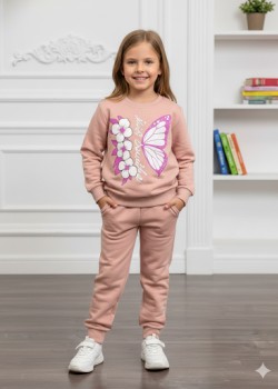 Mädchen Winter Pyjama Set Blumen & Schmetterling 3116 - Rosa