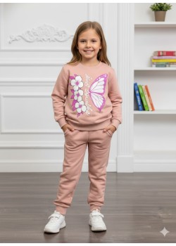 طقم بجامة بناتي شتوي ثقيل فراشة وزهور 3116 - زهر