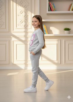 طقم بجامة بناتي شتوي ثقيل فراشة وزهور 3116 - عفني