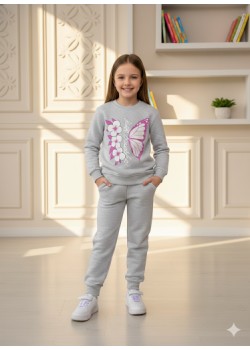 طقم بجامة بناتي شتوي ثقيل فراشة وزهور 3116 - عفني