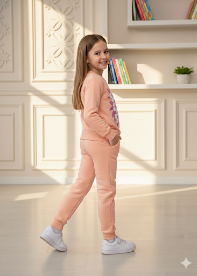 3116 بجامة بناتي فراشة مع زهر - بودرة