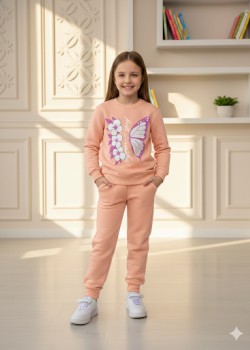Mädchen Winter Pyjama Set Blumen & Schmetterling 3116 - Puder
