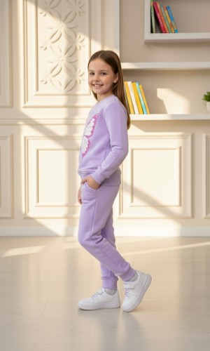 طقم بجامة بناتي شتوي ثقيل فراشة وزهور 3116 - نهدي