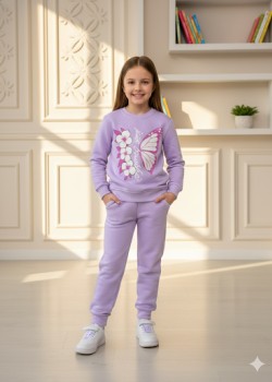 طقم بجامة بناتي شتوي ثقيل فراشة وزهور 3116 - نهدي