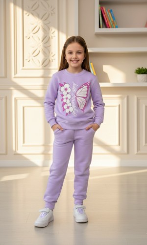 طقم بجامة بناتي شتوي ثقيل فراشة وزهور 3116 - نهدي