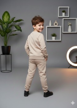 Jungen Winter Pyjama Set mit Aufdruck 3117  - Beige