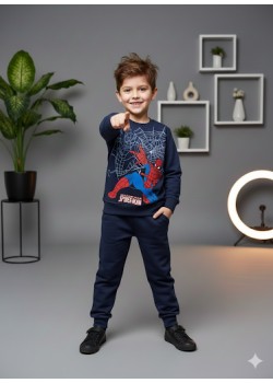 طقم بجامة ولادي شتوي ثقيل بطبعة مميزة 3117  - كحلي