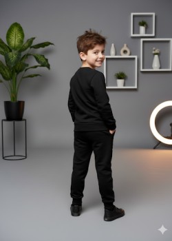 طقم بجامة ولادي شتوي ثقيل بطبعة مميزة 3117  - اسود