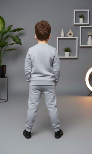 طقم بجامة ولادي شتوي ثقيل بطبعة مميزة 3117  - فضي