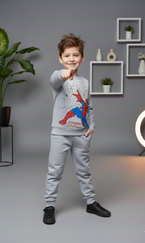 طقم بجامة ولادي شتوي ثقيل بطبعة مميزة 3117  - فضي