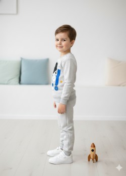 طقم بجامة ولادي شتوي ثقيل رائد فضاء 3118 - فضي