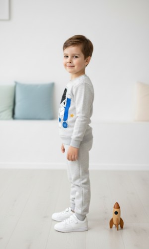 طقم بجامة ولادي شتوي ثقيل رائد فضاء 3118 - فضي