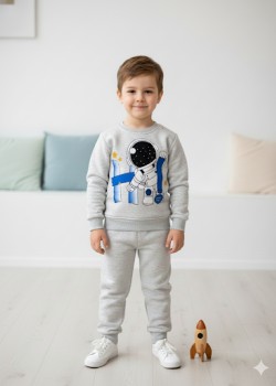 طقم بجامة ولادي شتوي ثقيل رائد فضاء 3118 - فضي