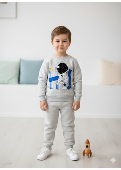 طقم بجامة ولادي شتوي ثقيل رائد فضاء 3118 - فضي