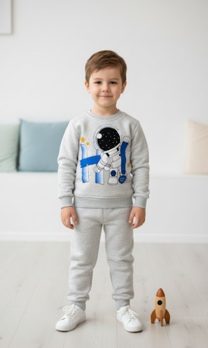 طقم بجامة ولادي شتوي ثقيل رائد فضاء 3118 - فضي