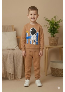 طقم بجامة ولادي شتوي ثقيل رائد فضاء 3118 - عسلي