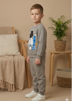 طقم بجامة ولادي شتوي ثقيل رائد فضاء 3118 - رمادي