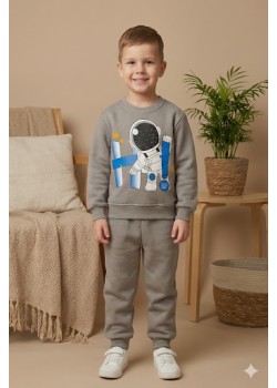 طقم بجامة ولادي شتوي ثقيل رائد فضاء 3118 - رمادي