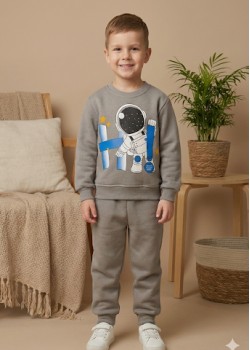 طقم بجامة ولادي شتوي ثقيل رائد فضاء 3118 - رمادي