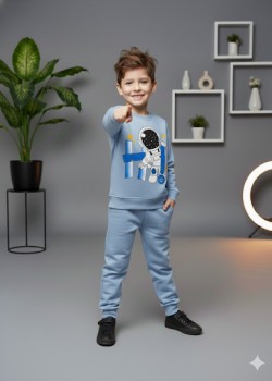 طقم بجامة ولادي شتوي ثقيل رائد فضاء 3118 - ازرق