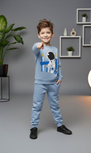 طقم بجامة ولادي شتوي ثقيل رائد فضاء 3118 - ازرق