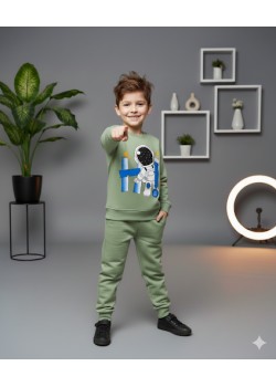 طقم بجامة ولادي شتوي ثقيل رائد فضاء 3118 - زيتي