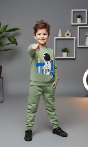 Boys Winter Fleece Pyjama Set Astronaut 3118 - khaki