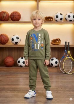 طقم بجامة ولادي شتوي رياضي دافئ 3119  - عفني