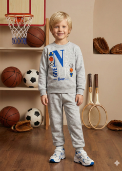 طقم بجامة ولادي شتوي رياضي دافئ 3119  - فضي