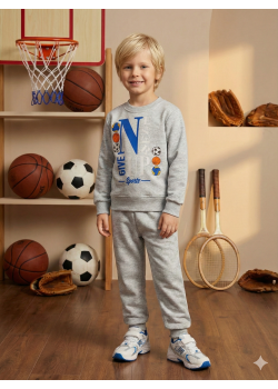 طقم بجامة ولادي شتوي رياضي دافئ 3119  - فضي