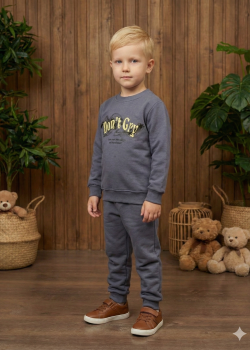 طقم بجامة ولادي شتوي 3120  - رمادي