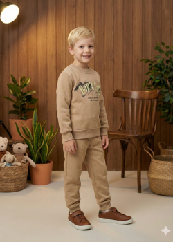 طقم بجامة ولادي شتوي 3120  - بيج